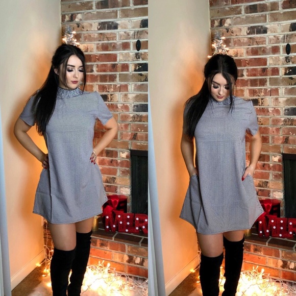 🔥3 for $30 Gingham Mock Neck Plaid Skater Dress - Picture 3 of 8